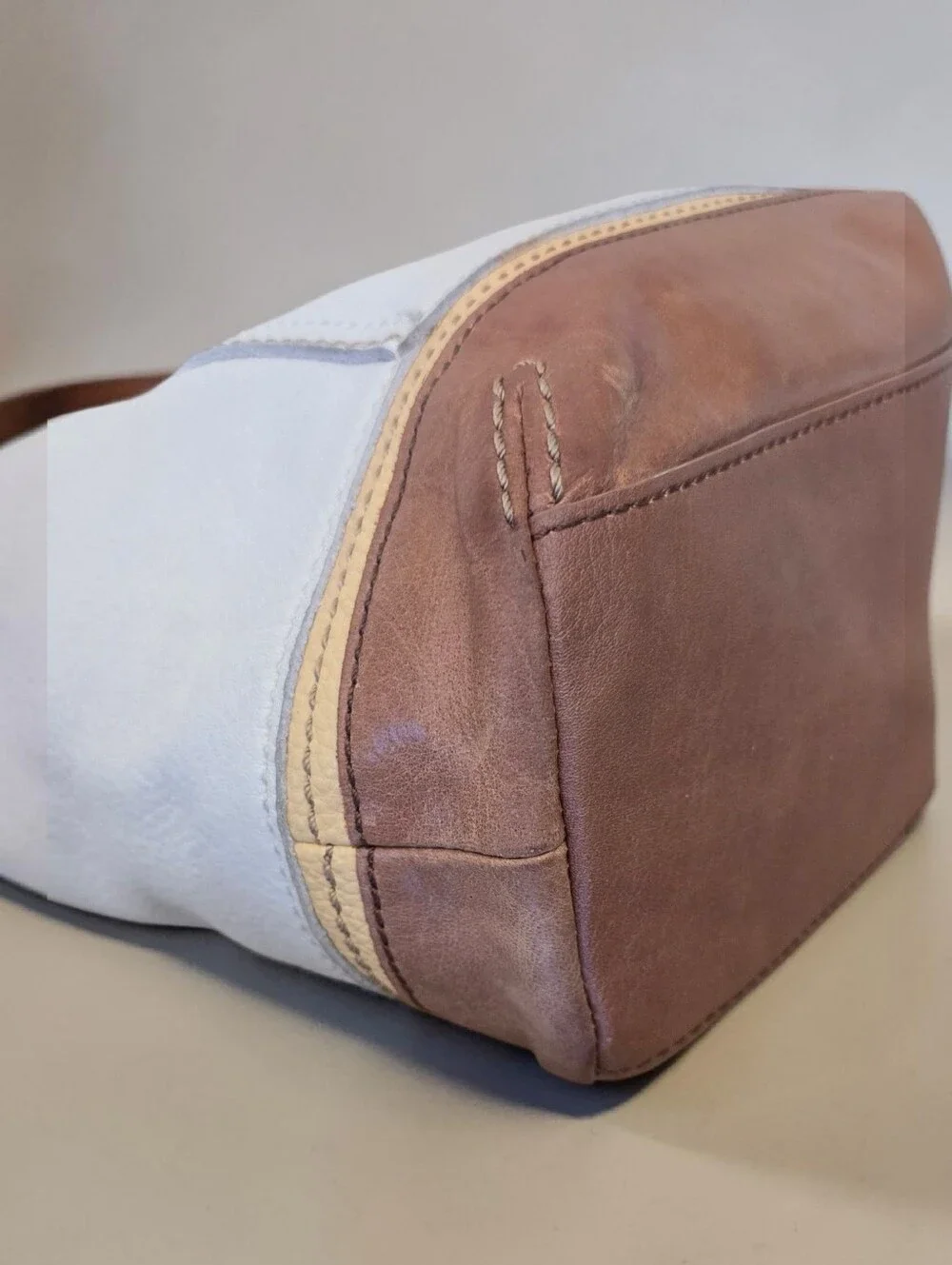 The Sak Kendra Leather Satchel Cream Brown Hobo Shoulder Bag